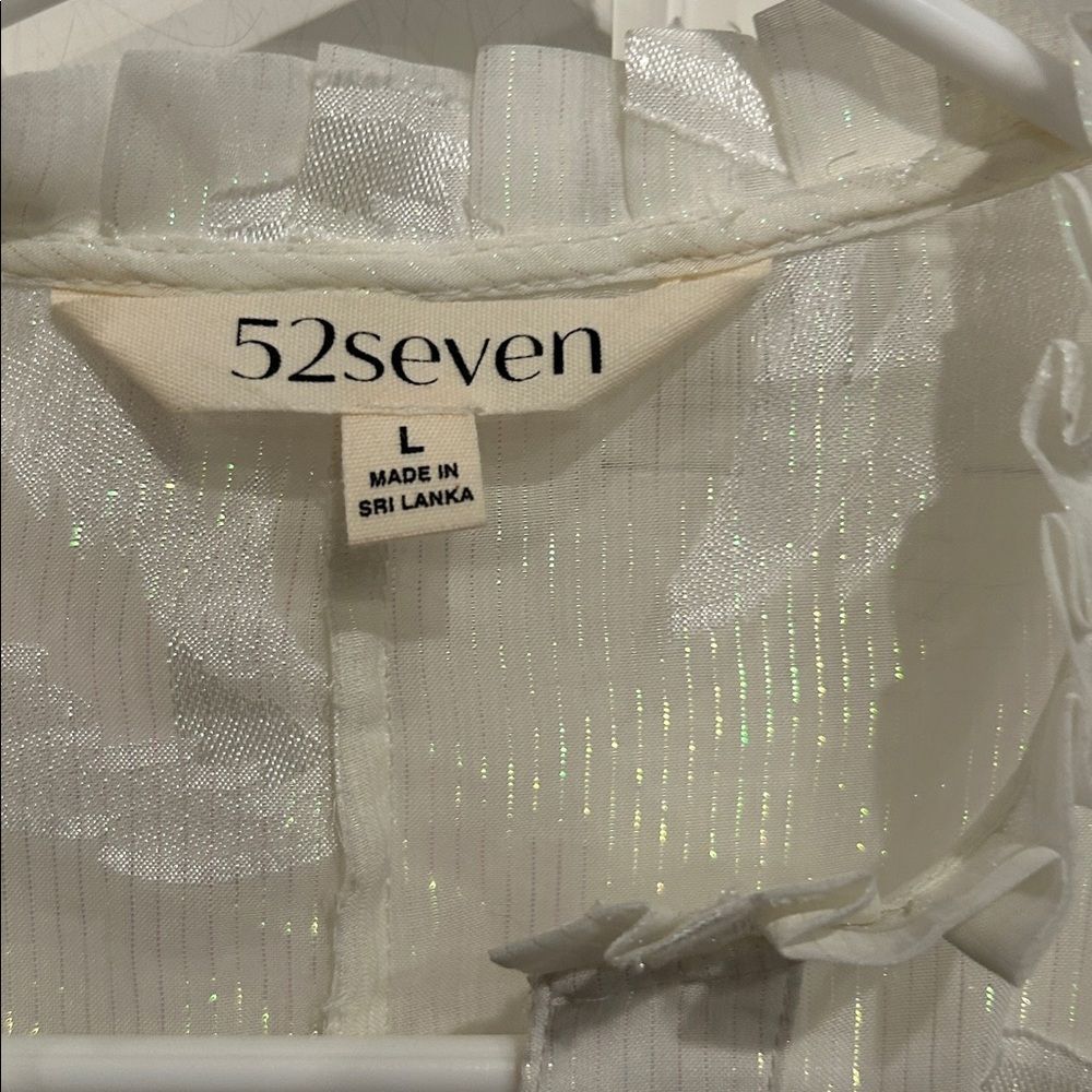 52seven Cream Sheer Ruffled Blouse size large - Picture 2 of 7